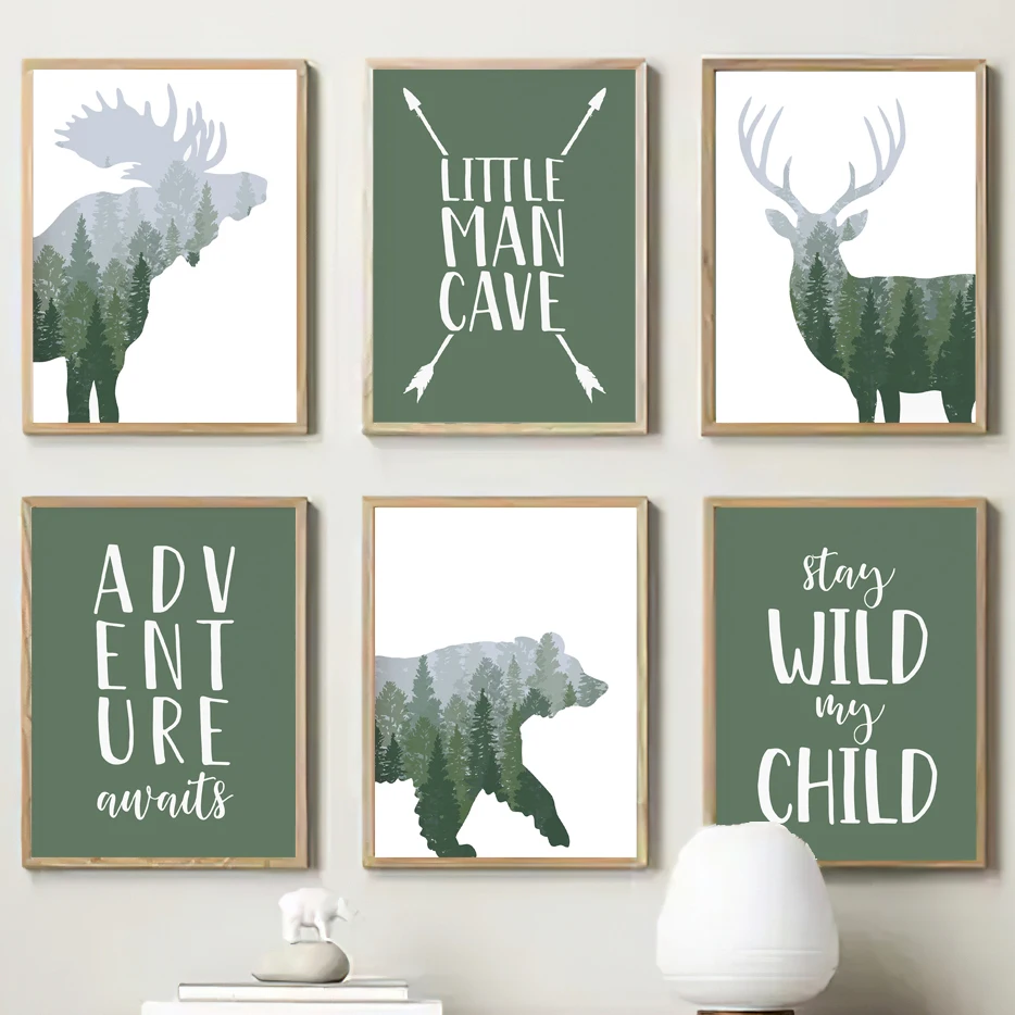 Green Woodland Deer Bear Moose - Outdoor Adventure Quotes recension och pris
