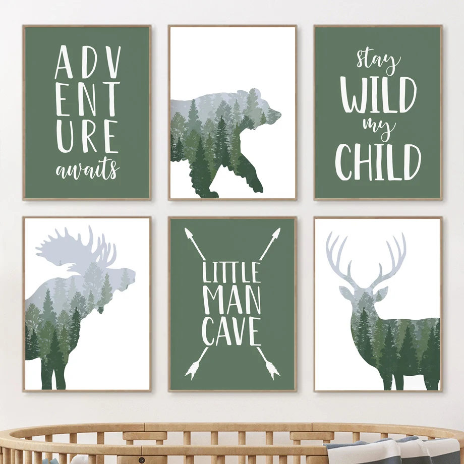 Green Woodland Deer Bear Moose - Outdoor Adventure Quotes recension och pris